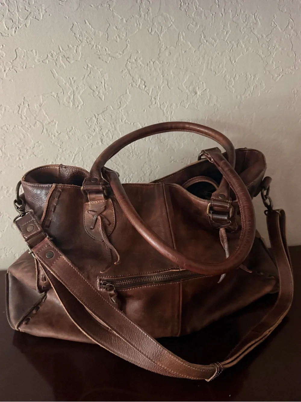 Bed Stu Tote Bag Distressed Dark Brown Leather Weekender Perfect Condition w#3